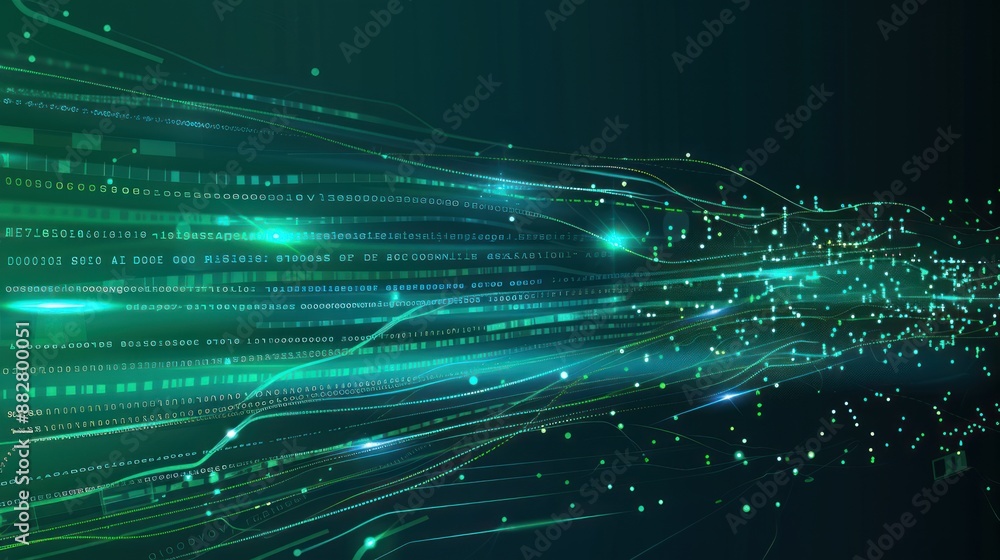 Aufkleber Glowing green circuit board with binary code and data streams