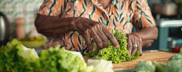 Black granny preparing salad