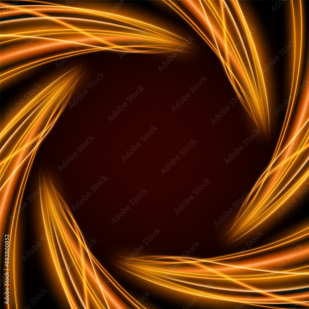 Wall mural Gold Twirl Light Circle Effect Frame on Dark Background, Vector Illustration