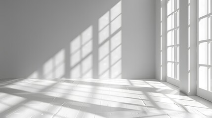 Sunlit Room with Large Windows Casting Shadows