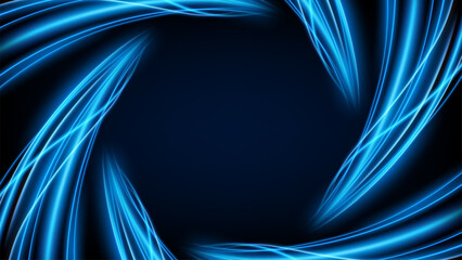 Blue Twirl Light Circle Effect Frame on Dark Background, Vector Illustration