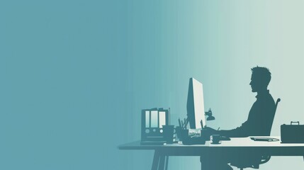 Fototapeta premium Silhouette of a Man Working at a Desk