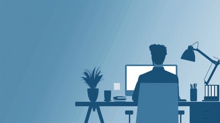 Fototapeta premium Silhouette of a Man Working at a Desk