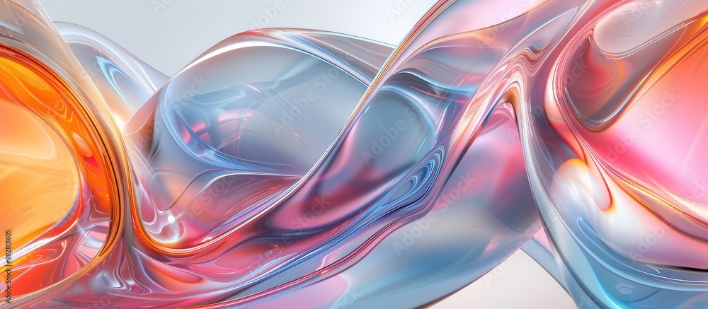 Poster Abstract 3D rendering of fluid shapes with vibrant colors on white background