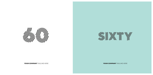 Number or Digit 60 sixty, with line effect editable vector.