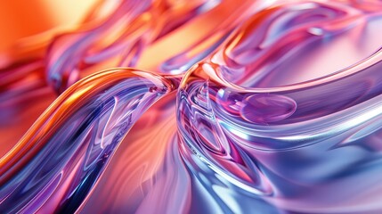 Abstract 3D rendering of colorful glass-like fluid shapes with smooth curves and glossy reflections