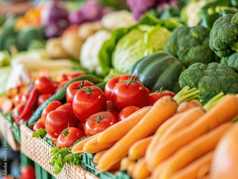 Poster fresh produce vendor showcasing products on an online agriculture marketplace with copy space, empha