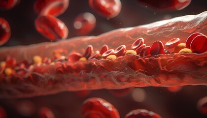 Fototapeta premium Illustration Showing Erythrocytes and Cholesterol Cells in Blood Vessel