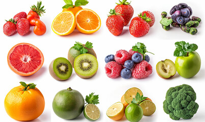 Vegetables, fruits and berries isolated on a white background. Flatley. Rainbow.