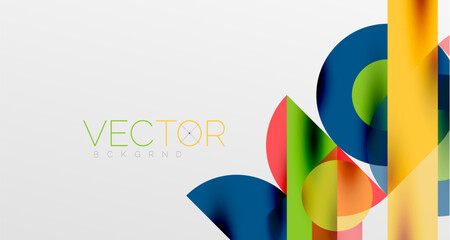 Circles and shadows. Colorful round elements with triangles, semi circles and other shapes. Vector Illustration For Wallpaper, Banner, Background, Card, Book Illustration, landing page