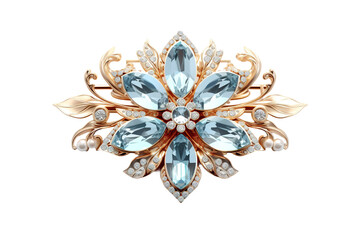 Fototapeta premium Seafoam Dreams: A Brooch Adorned With Blue and White Stones on White or PNG Transparent Background.