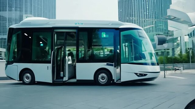 Template for landing page for autonomous shuttle bus. concept for driverless electric automobiles in smart cities of the future.