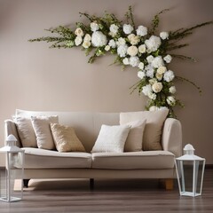 white sofa and flowers in a vase Wall Ai generative 
