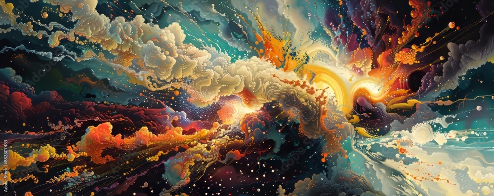 Poster a pixel art representation of a chaotic explosion of pixelated abstract elements, bursting with pixe