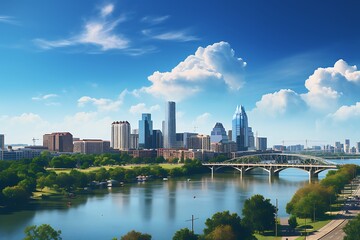Obraz premium Panoramic view of the city beautiful buildings blue sky
