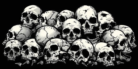 Skulls illustration in monochrome style creating an eerie Halloween concept