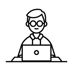 Simple, black and white, line drawing, icon, white background, representing online corporate education 