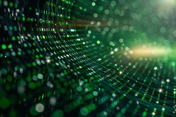 Green dark binary code data streaming background created with Generative AI
