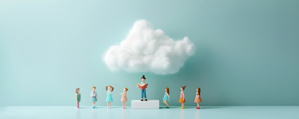 Innovative Teaching: Teacher Conducting Lesson on Cloud with Students Below, Back to School Concept