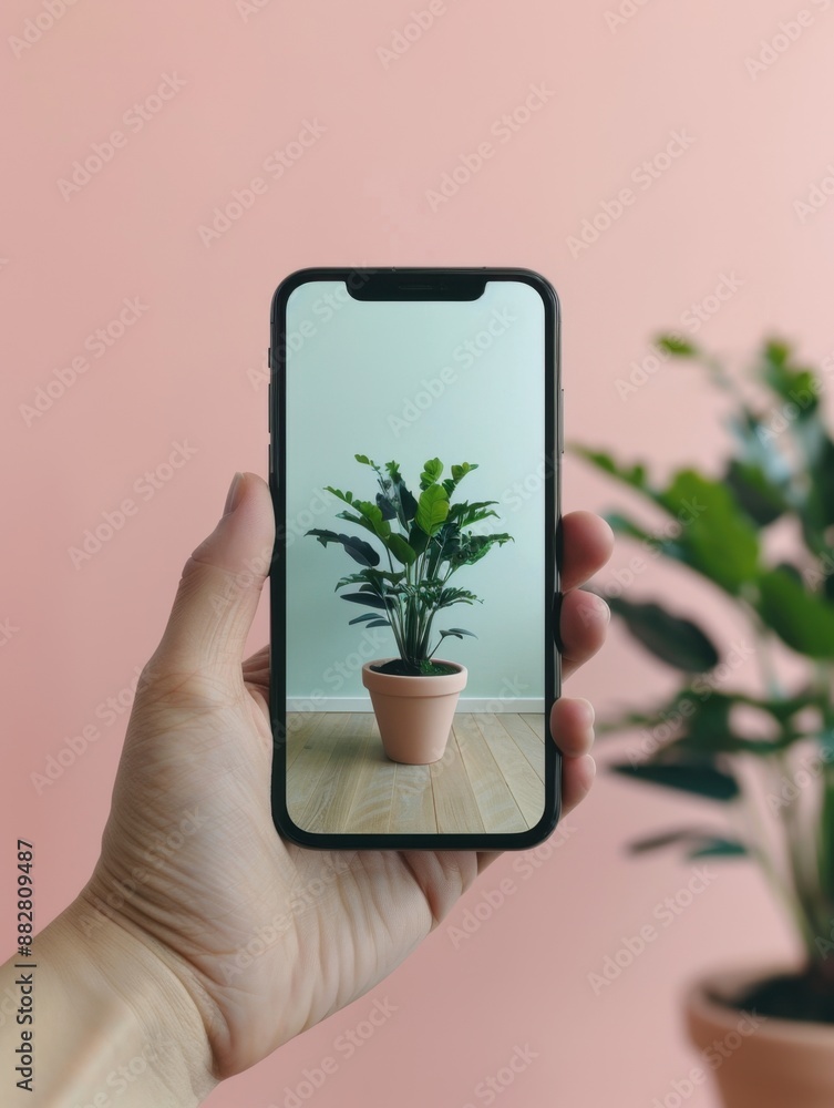 Aufkleber ar technology showcasing virtual product placement in room for online shopping, on smartphone with c