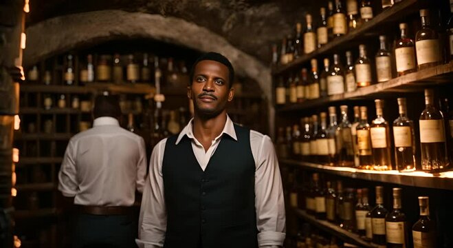 Dominican man in a rum cellar.