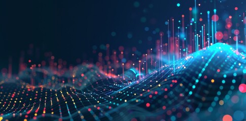 Abstract Digital Landscape with Glowing Lines and Dots