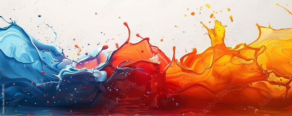 Poster a splash of paint on a canvas, its colors bleeding and blending into each other.