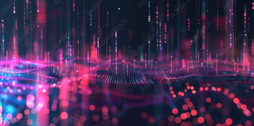 Poster abstract digital landscape with binary code