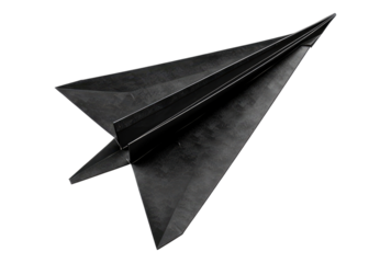 Photo of black paper plane isolated on transparent background