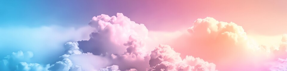 Fototapeta premium Abstract Minimalist Art Wallpaper Featuring a Dreamy Sky Panorama with Beautiful Natural Landscape. Romantic Blue Sky with Soft Fluffy Pink Clouds in Watercolor Anime Style Illustration. Serene and Co