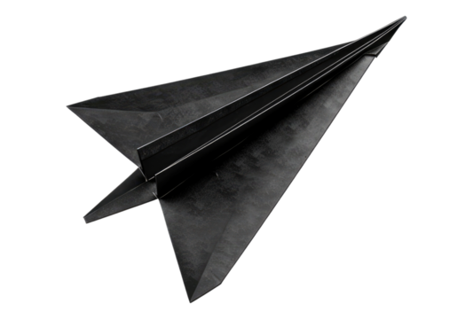 Photo of black paper plane isolated on transparent background