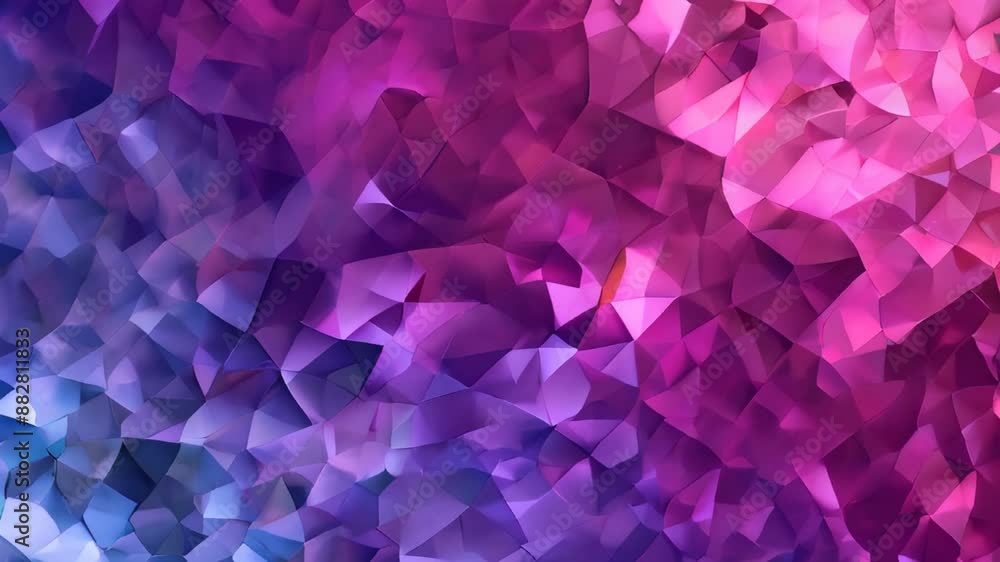 Poster a vibrant pattern of purple and blue geometric shapes with a 3d effect, creating a dynamic and capti