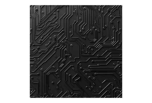 Photo of black seamless circuit board isolated on transparent background