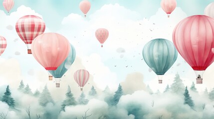 3d wallpaper watercolor baby air balloon seamless pattern