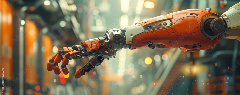 Aufkleber a robot arm assembling a complex piece of machinery, its movements precise and efficient.