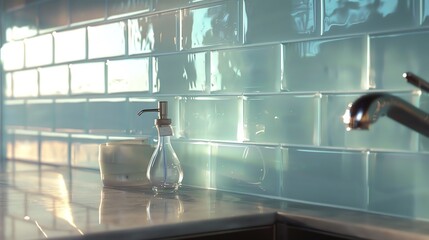 Frosted glass tile backsplash