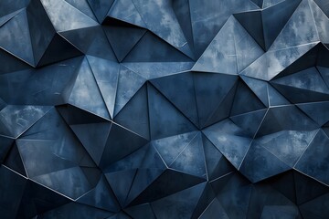 Abstract Geometric Pattern with Dark Blue Faceted Surfaces