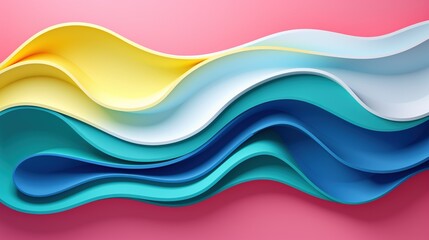 Cover or flyer template with abstract paper cut blue green pink yellow background