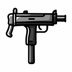 Submachine Gun Hand Drawn Doodle Icon, isolated white background (1)