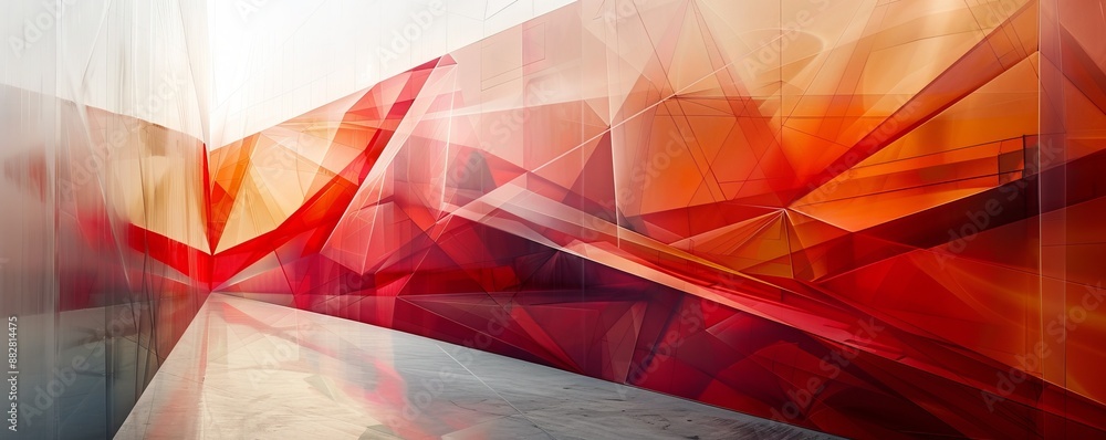 Poster a series of geometric shapes overlapping and intersecting, creating a sense of movement and dynamism