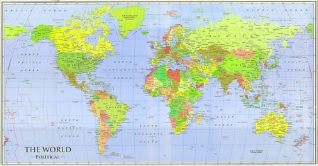 Original Geographic and Political Global World Map
