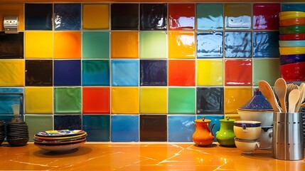 Highgloss colorful tile backsplash