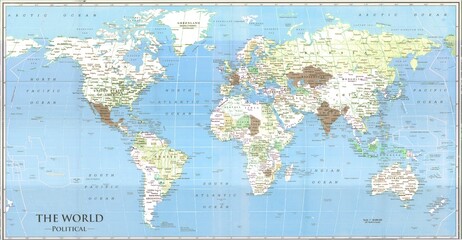Fototapeta premium Unique antique World Map Political