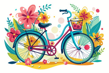 Fototapeta premium ladies bicycle with flowers on white background Graffiti style