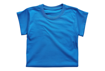 Photo of blue folded t-shirt isolated on transparent background