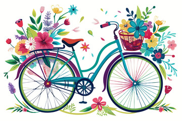 Fototapeta premium ladies bicycle with flowers on white background Graffiti style