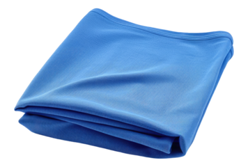 Photo of blue folded t-shirt isolated on transparent background