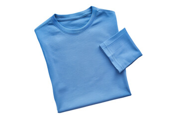 Photo of blue folded t-shirt isolated on transparent background