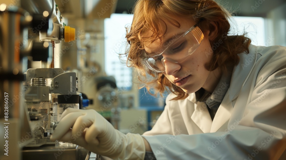 Poster a chemist using a mass spectrometer to identify unknown compounds in a complex mixture.