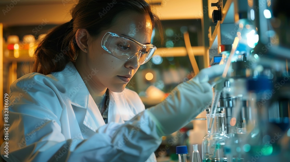 Poster a chemist using a mass spectrometer to identify unknown compounds in a complex mixture.